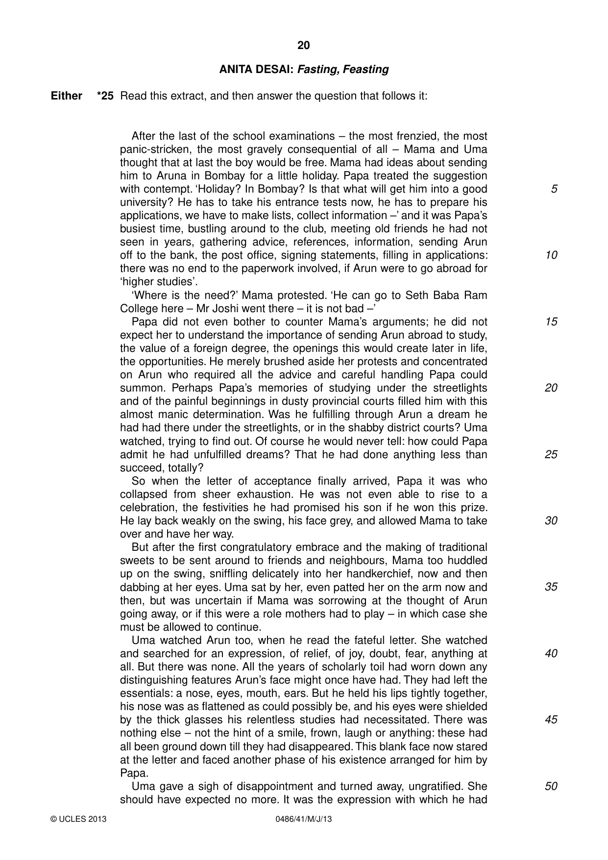 Cambridge IGCSE English - Literature 0486 2013 May/June Paper 4 · Variant 1 question paper, page 20 of 28