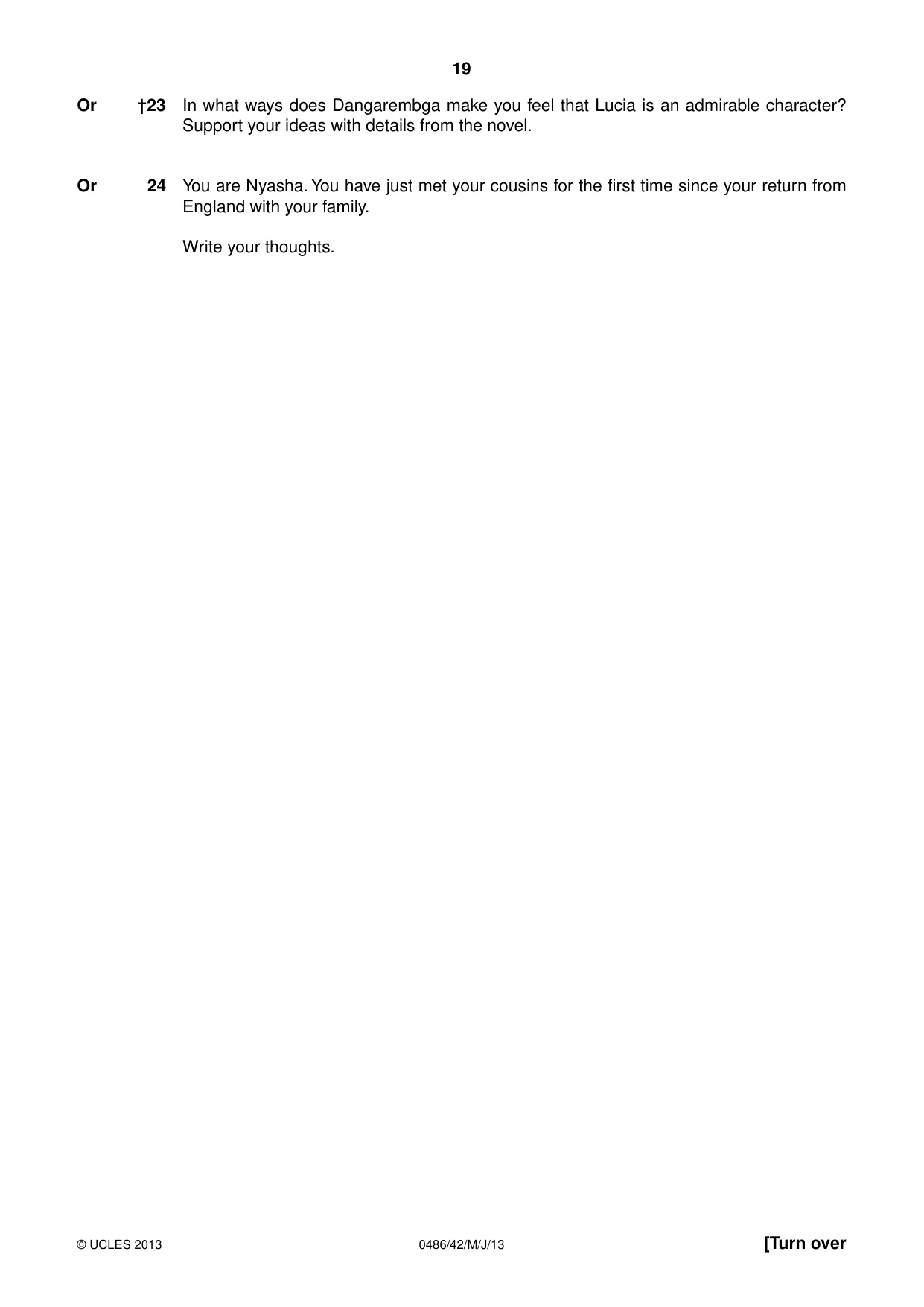 Cambridge IGCSE English - Literature 0486 2013 May/June Paper 4 · Variant 2 question paper, page 19 of 28