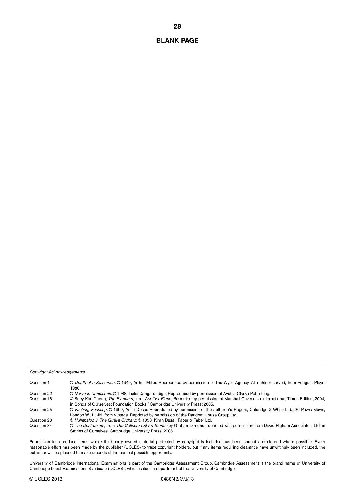 Cambridge IGCSE English - Literature 0486 2013 May/June Paper 4 · Variant 2 question paper, page 28 of 28