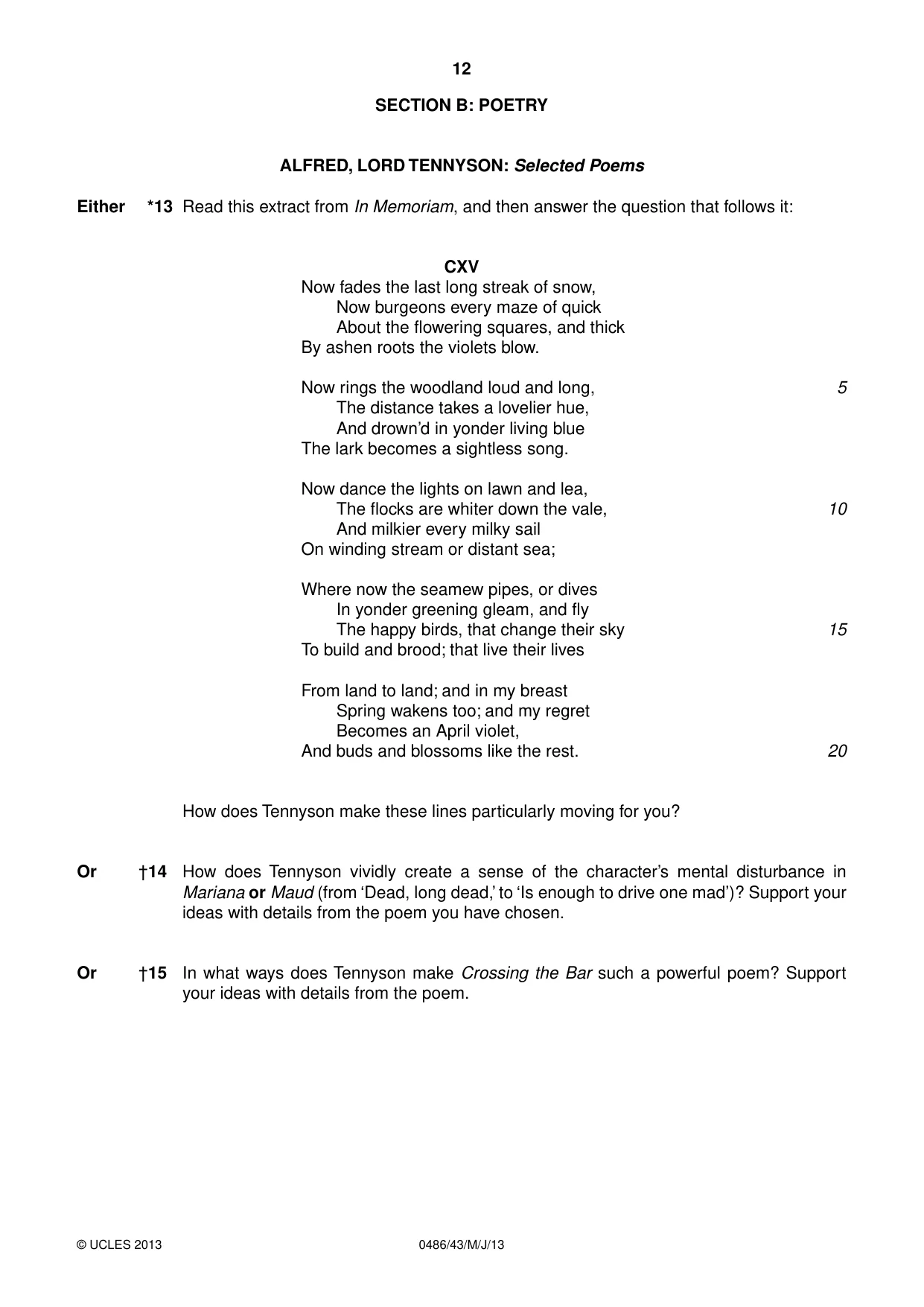Cambridge IGCSE English - Literature 0486 2013 May/June Paper 4 · Variant 3 question paper, page 12 of 28