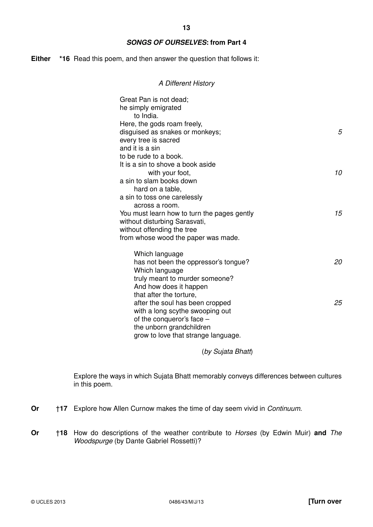 Cambridge IGCSE English - Literature 0486 2013 May/June Paper 4 · Variant 3 question paper, page 13 of 28