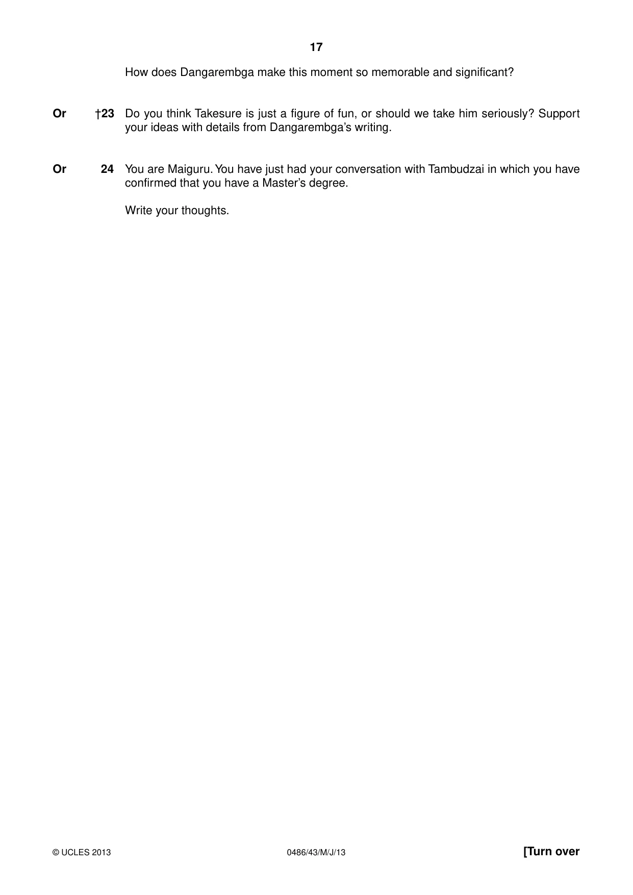 Cambridge IGCSE English - Literature 0486 2013 May/June Paper 4 · Variant 3 question paper, page 17 of 28