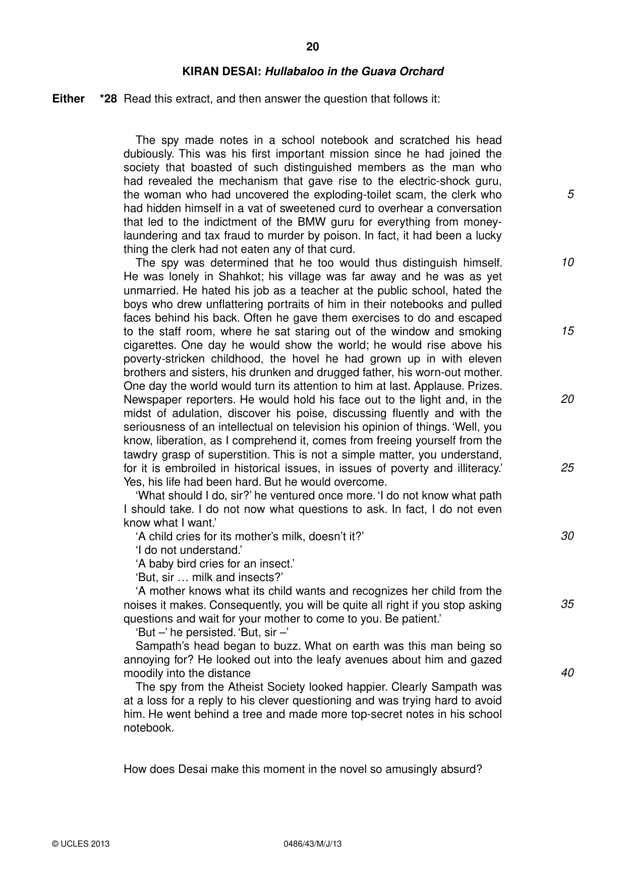 Cambridge IGCSE English - Literature 0486 2013 May/June Paper 4 · Variant 3 question paper, page 20 of 28