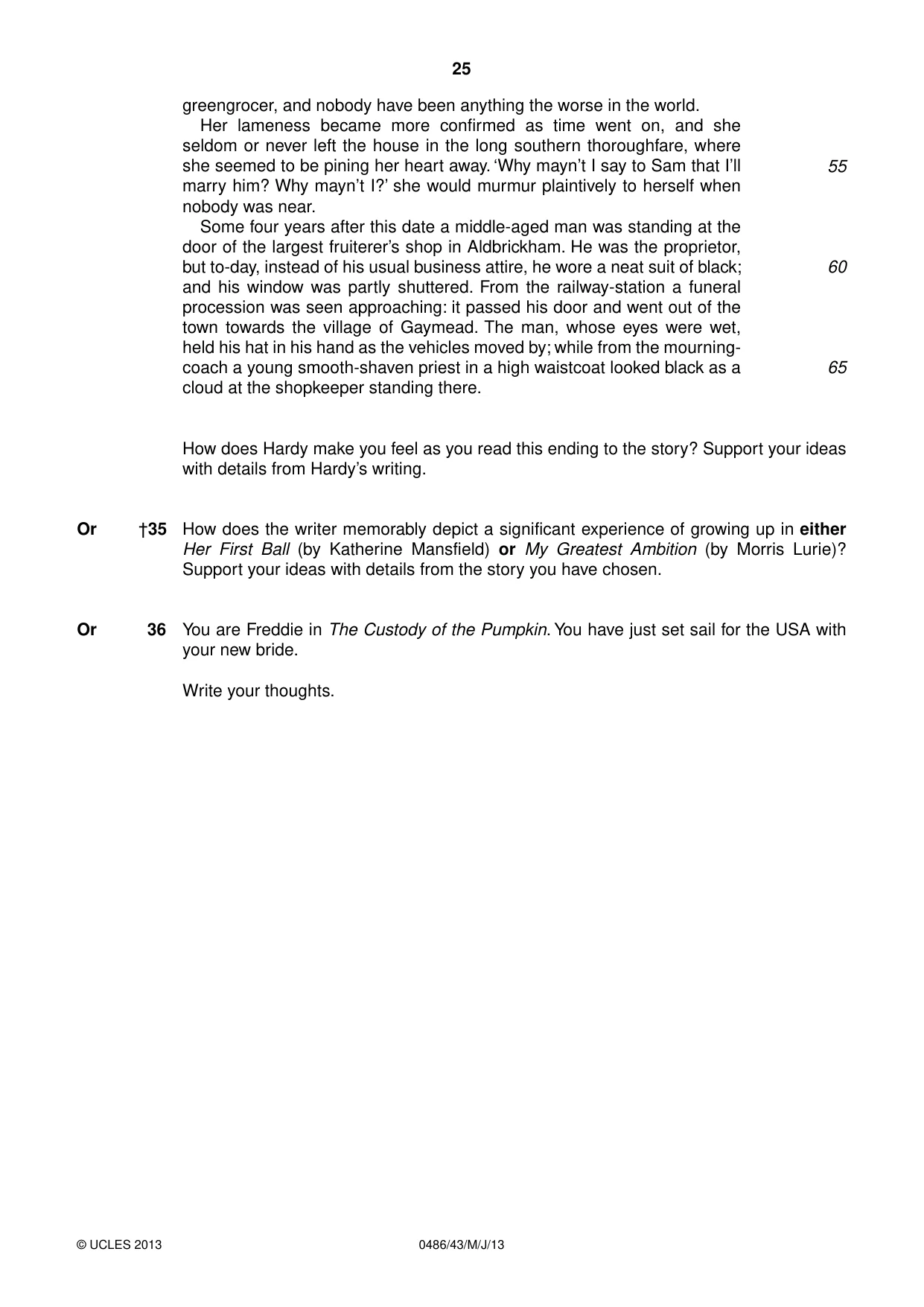 Cambridge IGCSE English - Literature 0486 2013 May/June Paper 4 · Variant 3 question paper, page 25 of 28