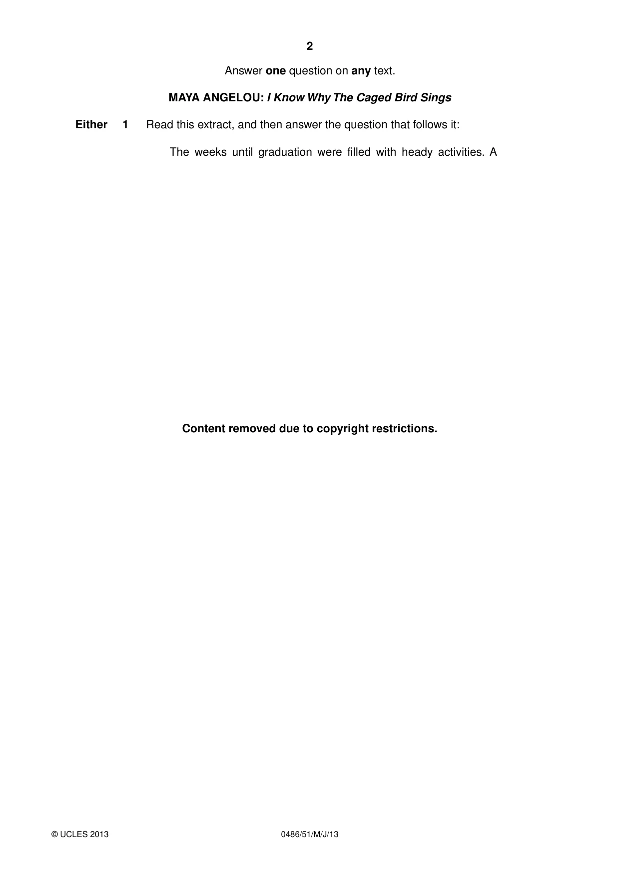 Cambridge IGCSE English - Literature 0486 2013 May/June Paper 5 · Variant 1 question paper, page 2 of 16