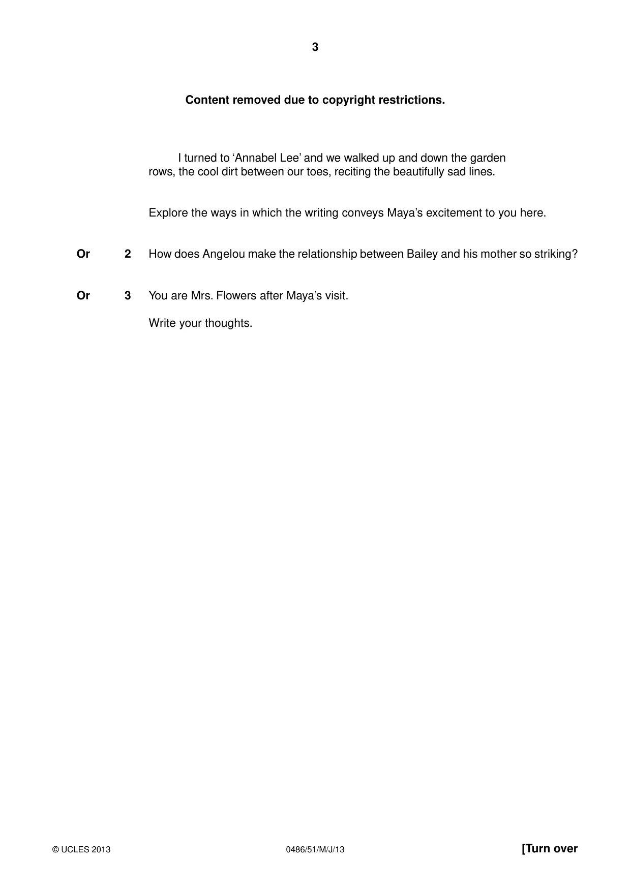 Cambridge IGCSE English - Literature 0486 2013 May/June Paper 5 · Variant 1 question paper, page 3 of 16