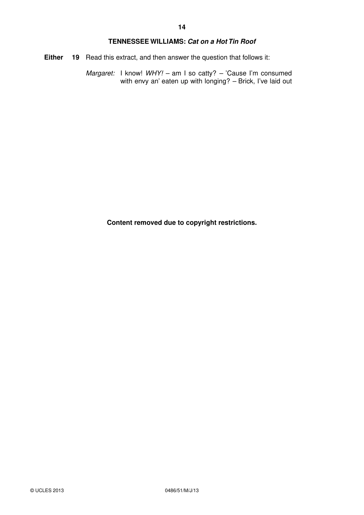Cambridge IGCSE English - Literature 0486 2013 May/June Paper 5 · Variant 1 question paper, page 14 of 16