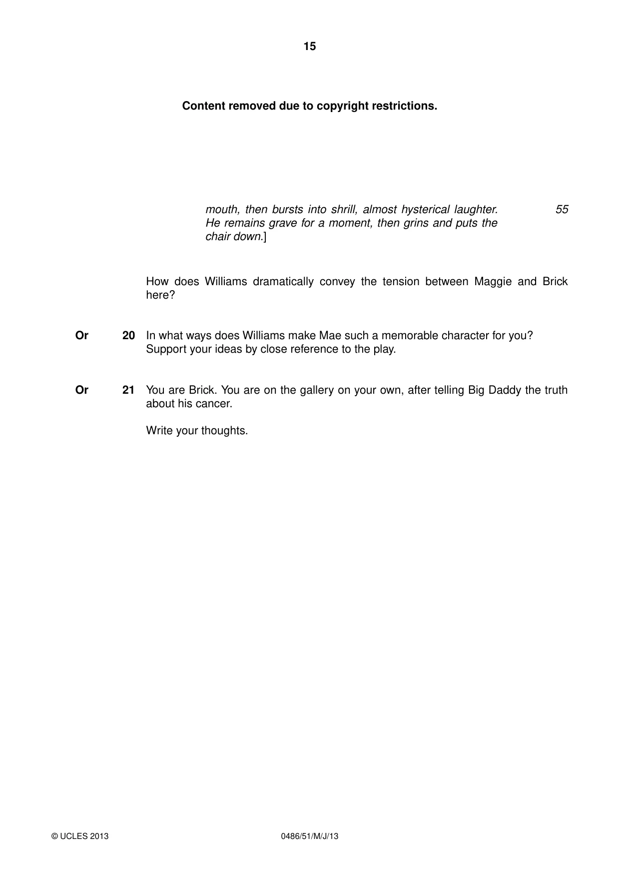 Cambridge IGCSE English - Literature 0486 2013 May/June Paper 5 · Variant 1 question paper, page 15 of 16