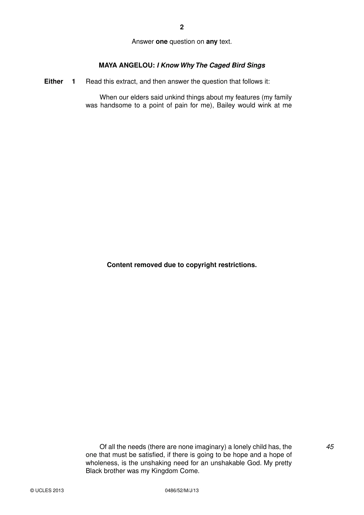 Cambridge IGCSE English - Literature 0486 2013 May/June Paper 5 · Variant 2 question paper, page 2 of 16