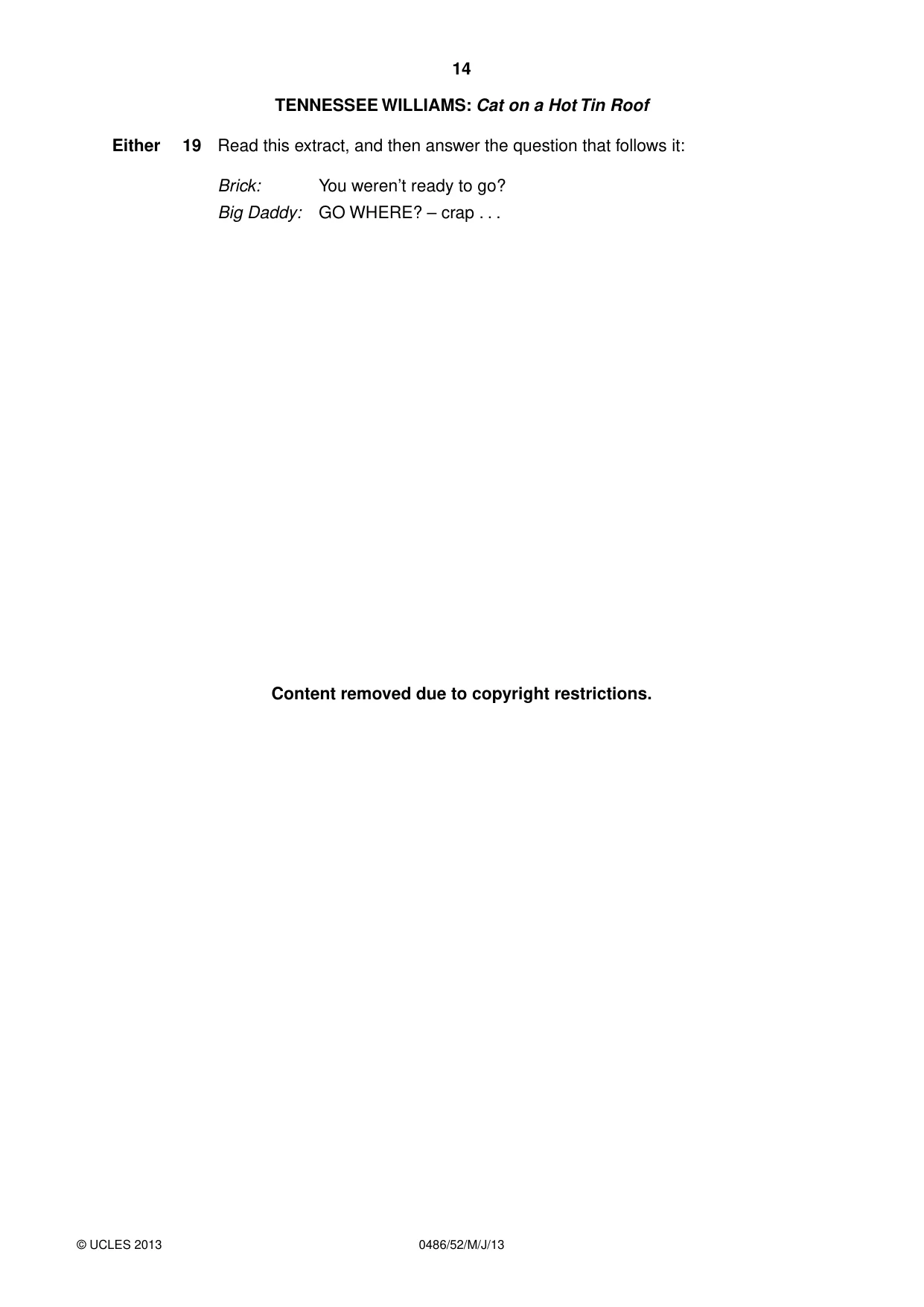 Cambridge IGCSE English - Literature 0486 2013 May/June Paper 5 · Variant 2 question paper, page 14 of 16