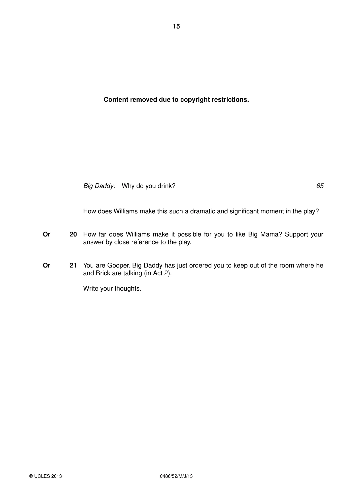 Cambridge IGCSE English - Literature 0486 2013 May/June Paper 5 · Variant 2 question paper, page 15 of 16