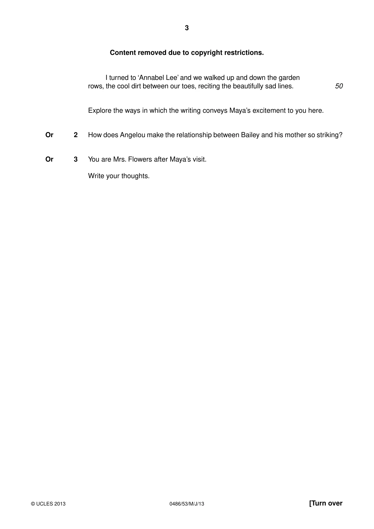 Cambridge IGCSE English - Literature 0486 2013 May/June Paper 5 · Variant 3 question paper, page 3 of 16