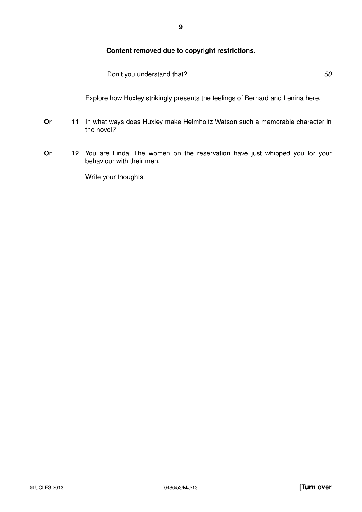Cambridge IGCSE English - Literature 0486 2013 May/June Paper 5 · Variant 3 question paper, page 9 of 16