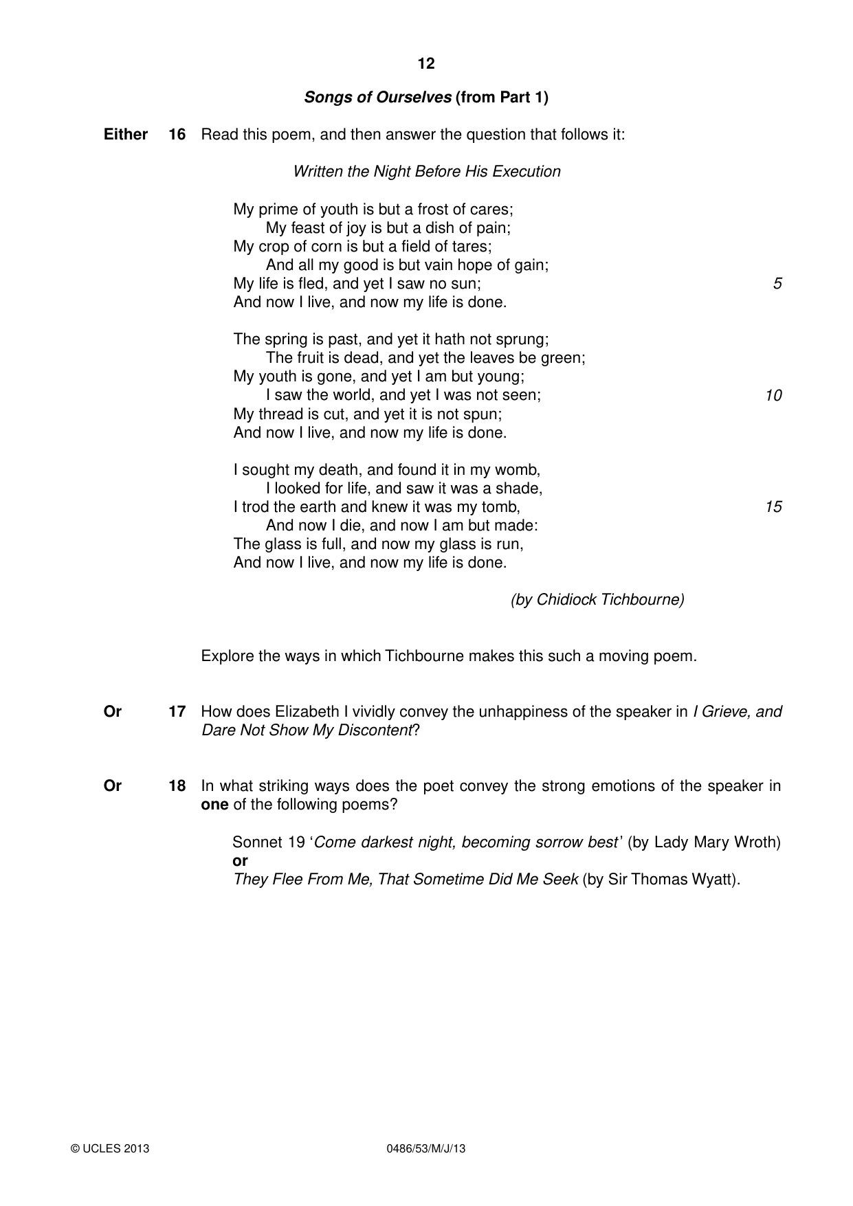 Cambridge IGCSE English - Literature 0486 2013 May/June Paper 5 · Variant 3 question paper, page 12 of 16