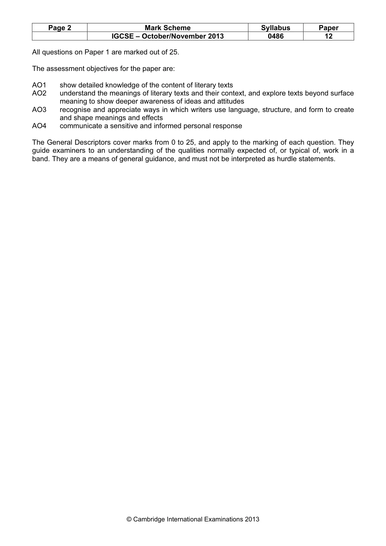 Mark scheme, page 2 of 3