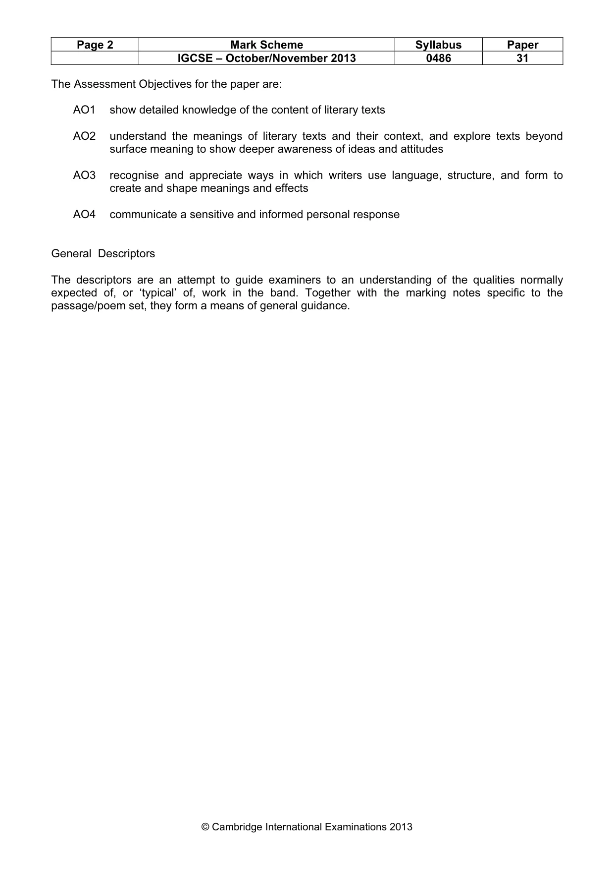 Mark scheme, page 2 of 3