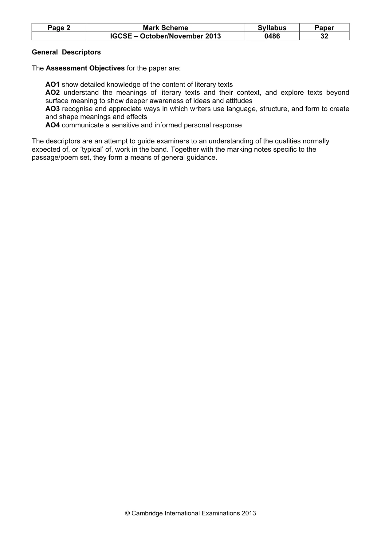 Mark scheme, page 2 of 3