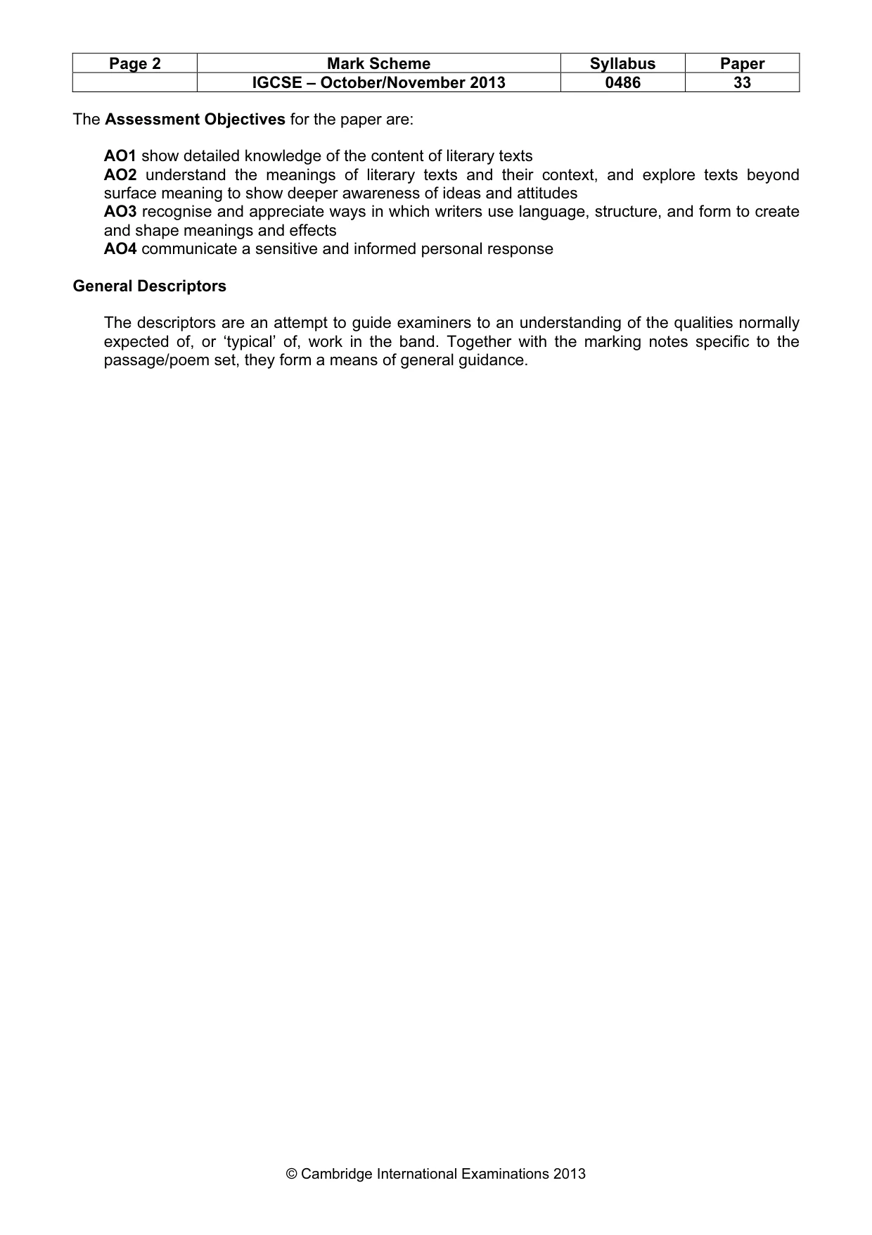 Mark scheme, page 2 of 3