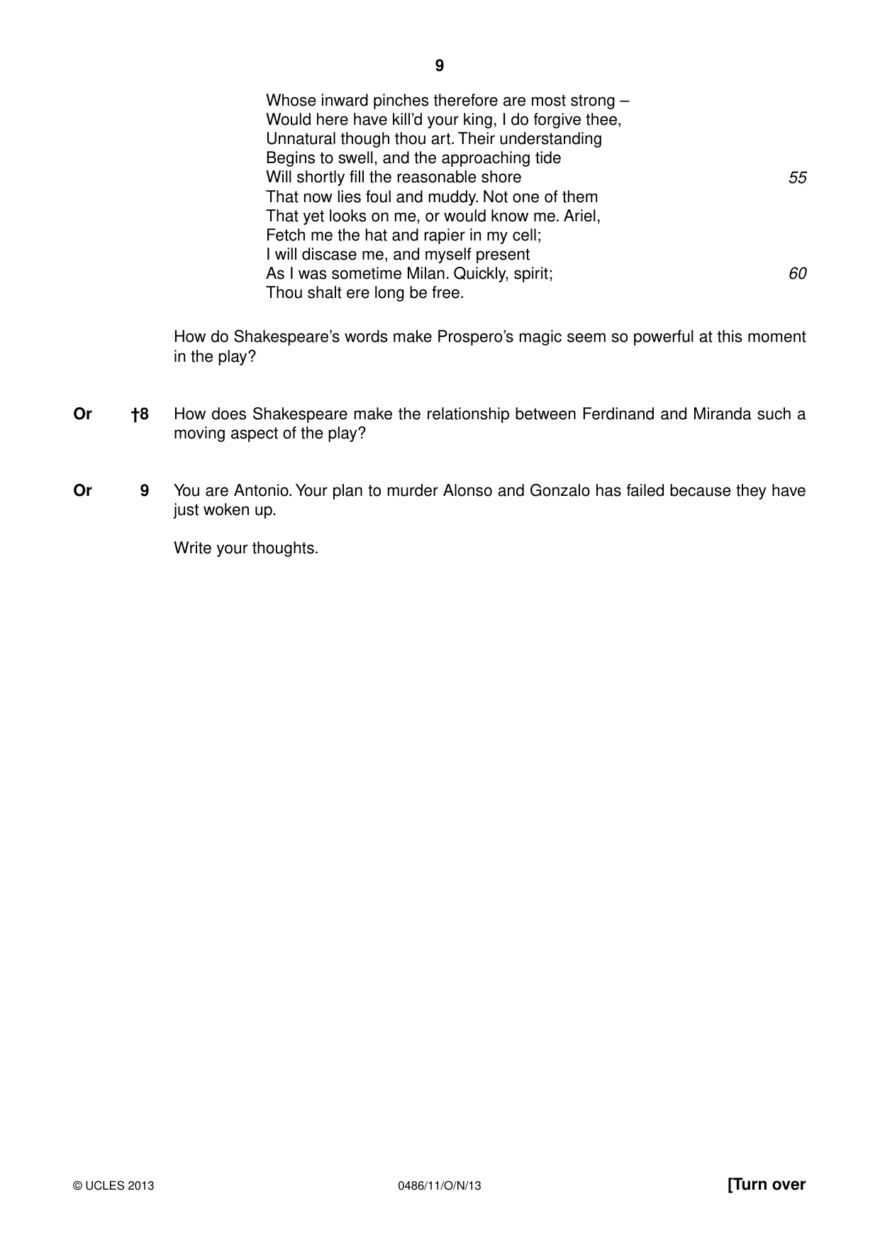 Cambridge IGCSE English - Literature 0486 2013 Oct/Nov Paper 1 · Variant 1 question paper, page 9 of 28