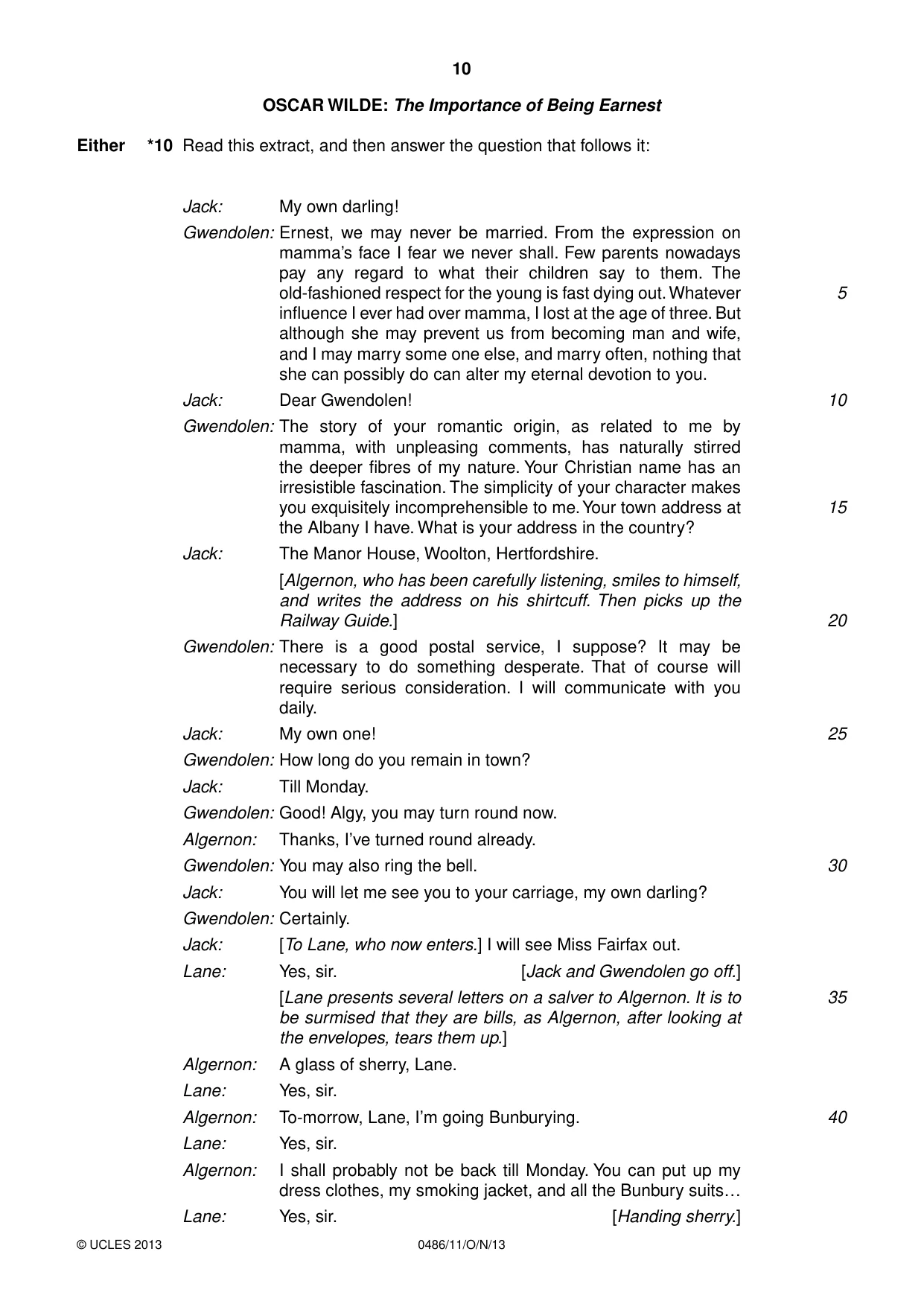 Cambridge IGCSE English - Literature 0486 2013 Oct/Nov Paper 1 · Variant 1 question paper, page 10 of 28