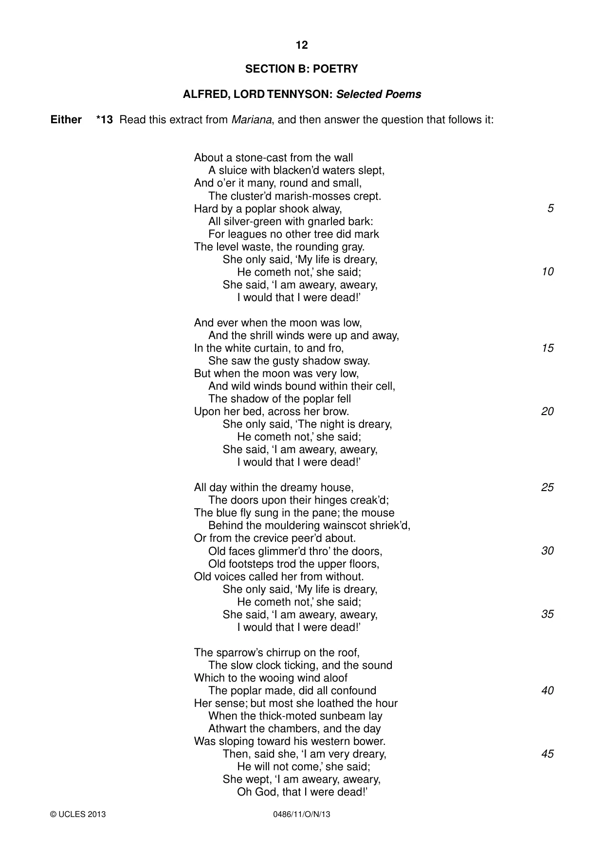 Cambridge IGCSE English - Literature 0486 2013 Oct/Nov Paper 1 · Variant 1 question paper, page 12 of 28