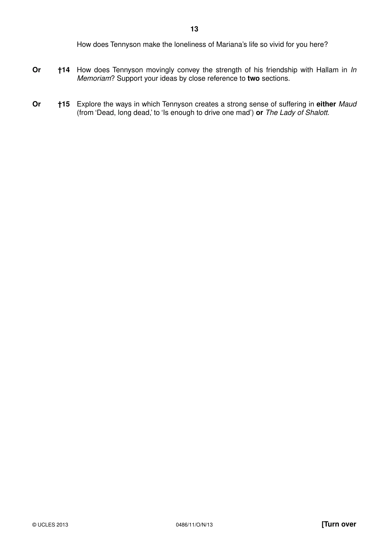 Cambridge IGCSE English - Literature 0486 2013 Oct/Nov Paper 1 · Variant 1 question paper, page 13 of 28
