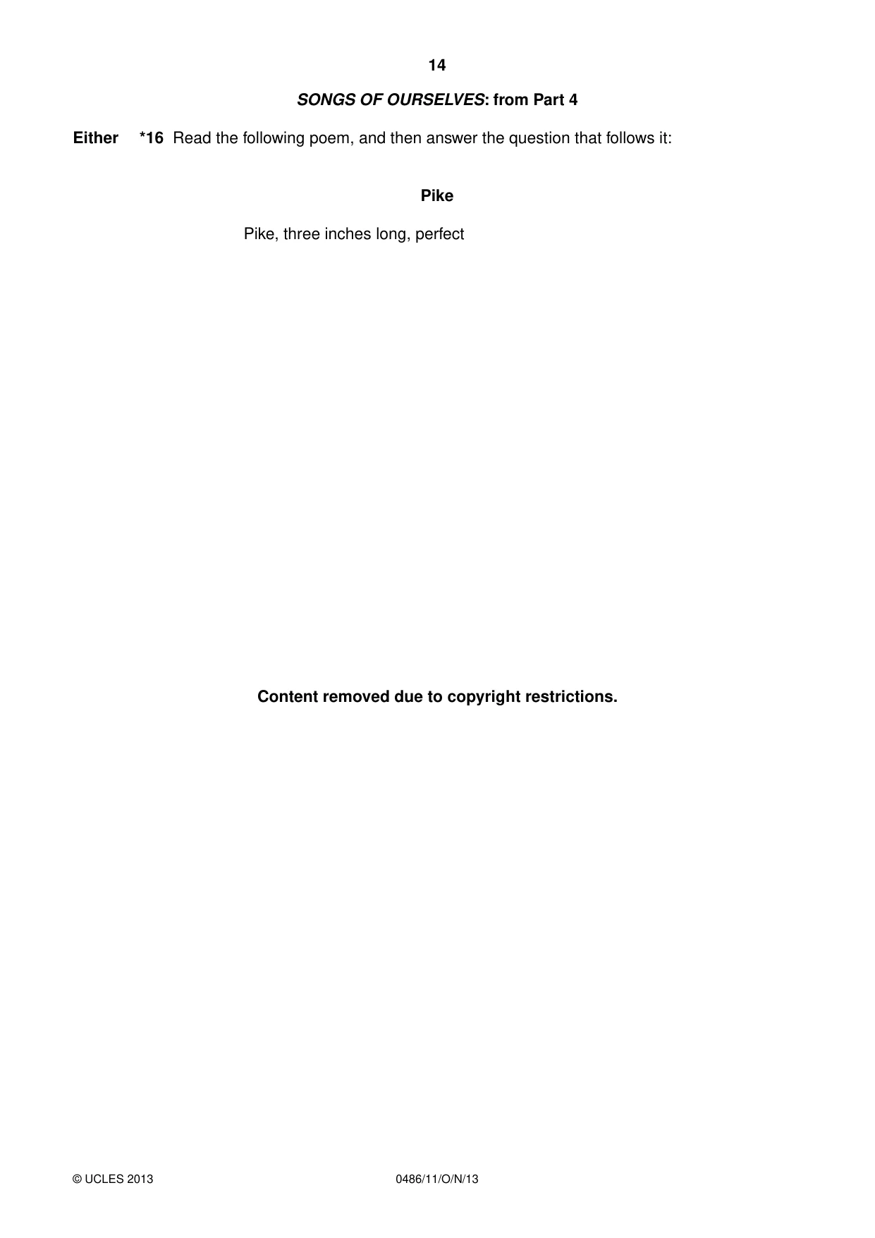 Cambridge IGCSE English - Literature 0486 2013 Oct/Nov Paper 1 · Variant 1 question paper, page 14 of 28