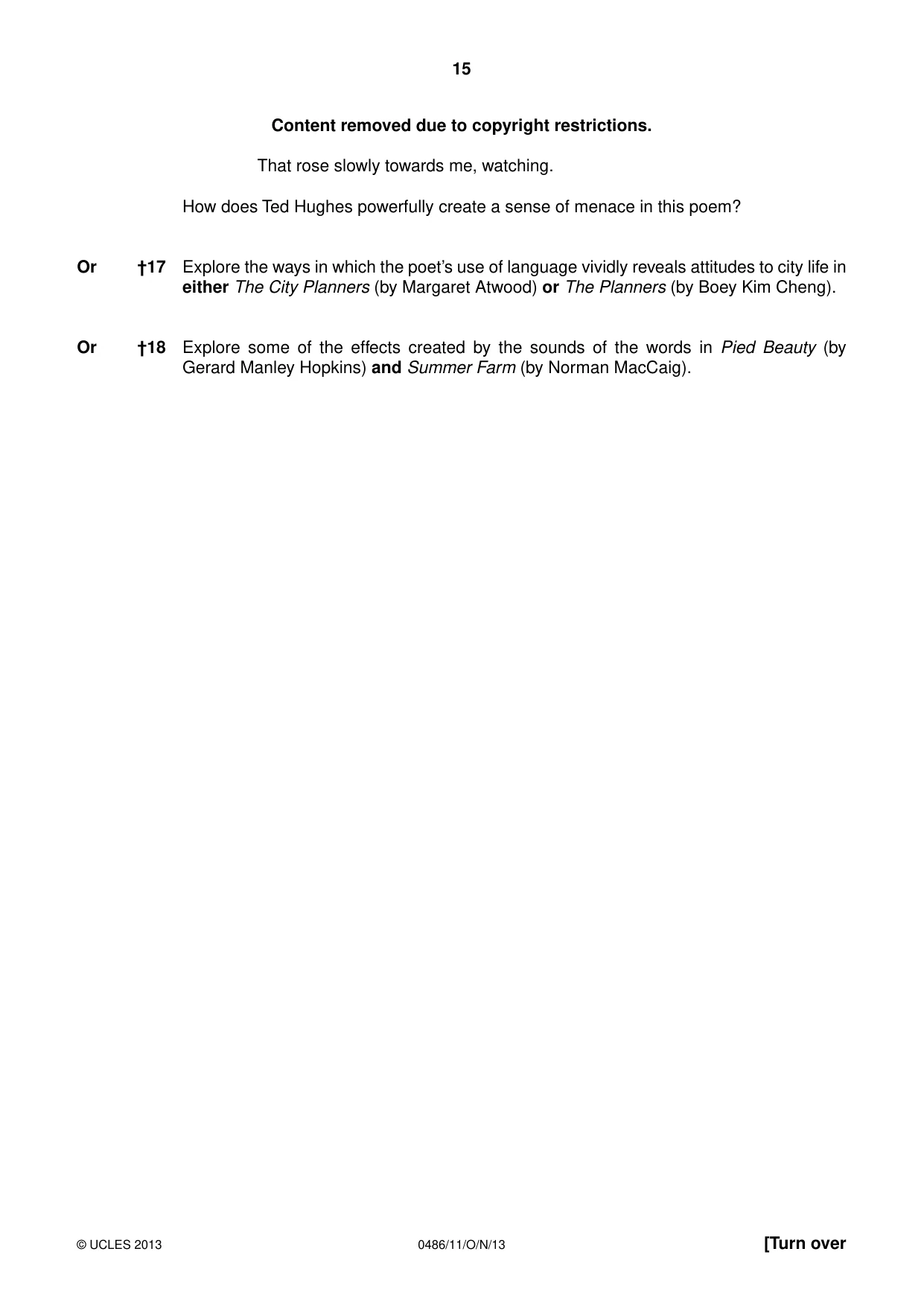 Cambridge IGCSE English - Literature 0486 2013 Oct/Nov Paper 1 · Variant 1 question paper, page 15 of 28