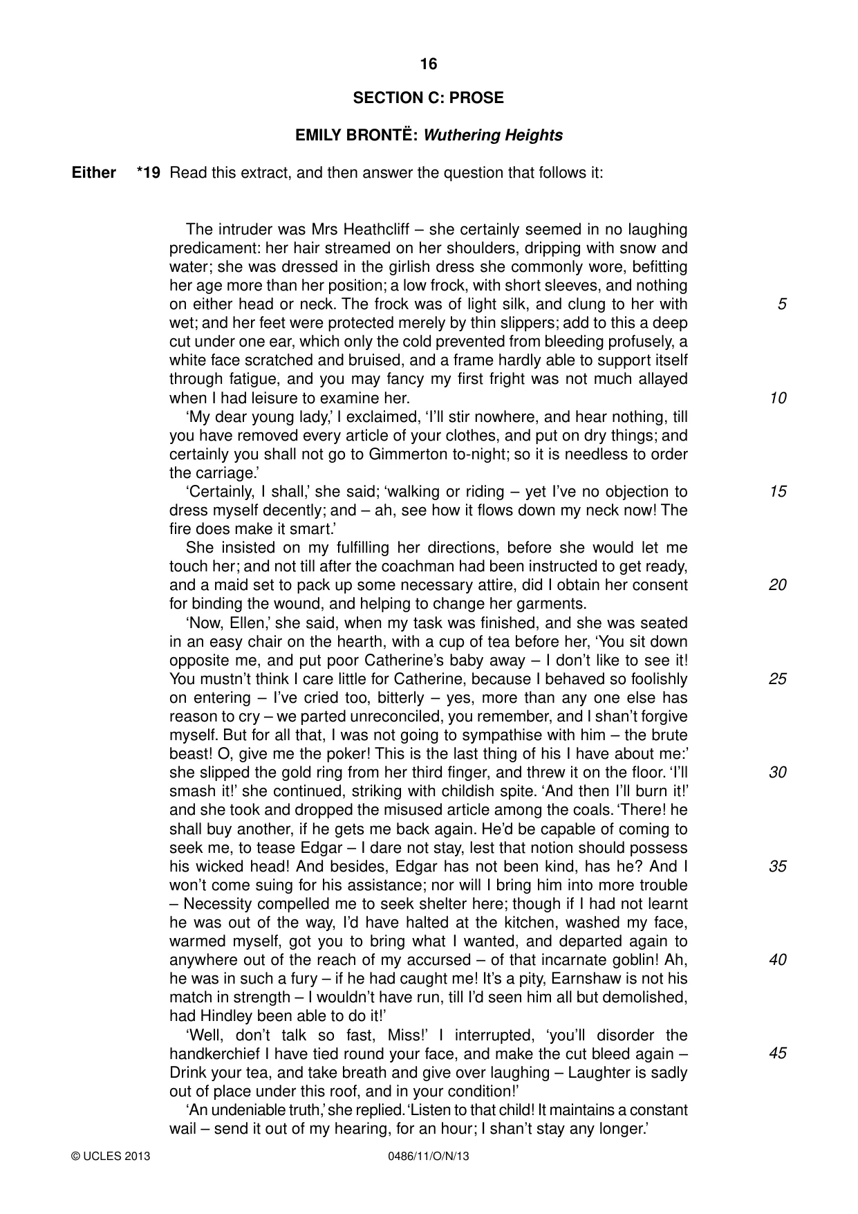 Cambridge IGCSE English - Literature 0486 2013 Oct/Nov Paper 1 · Variant 1 question paper, page 16 of 28