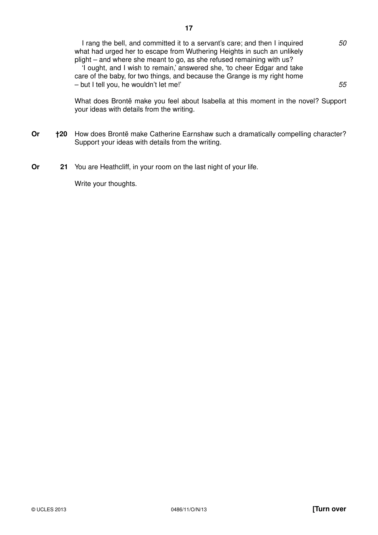 Cambridge IGCSE English - Literature 0486 2013 Oct/Nov Paper 1 · Variant 1 question paper, page 17 of 28
