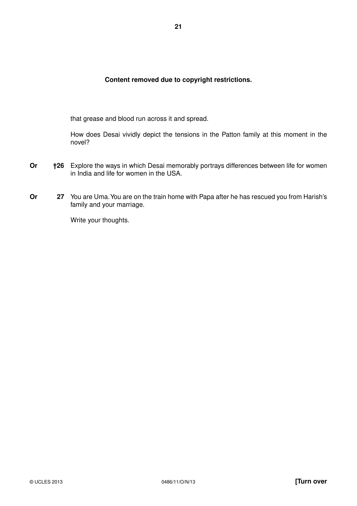 Cambridge IGCSE English - Literature 0486 2013 Oct/Nov Paper 1 · Variant 1 question paper, page 21 of 28