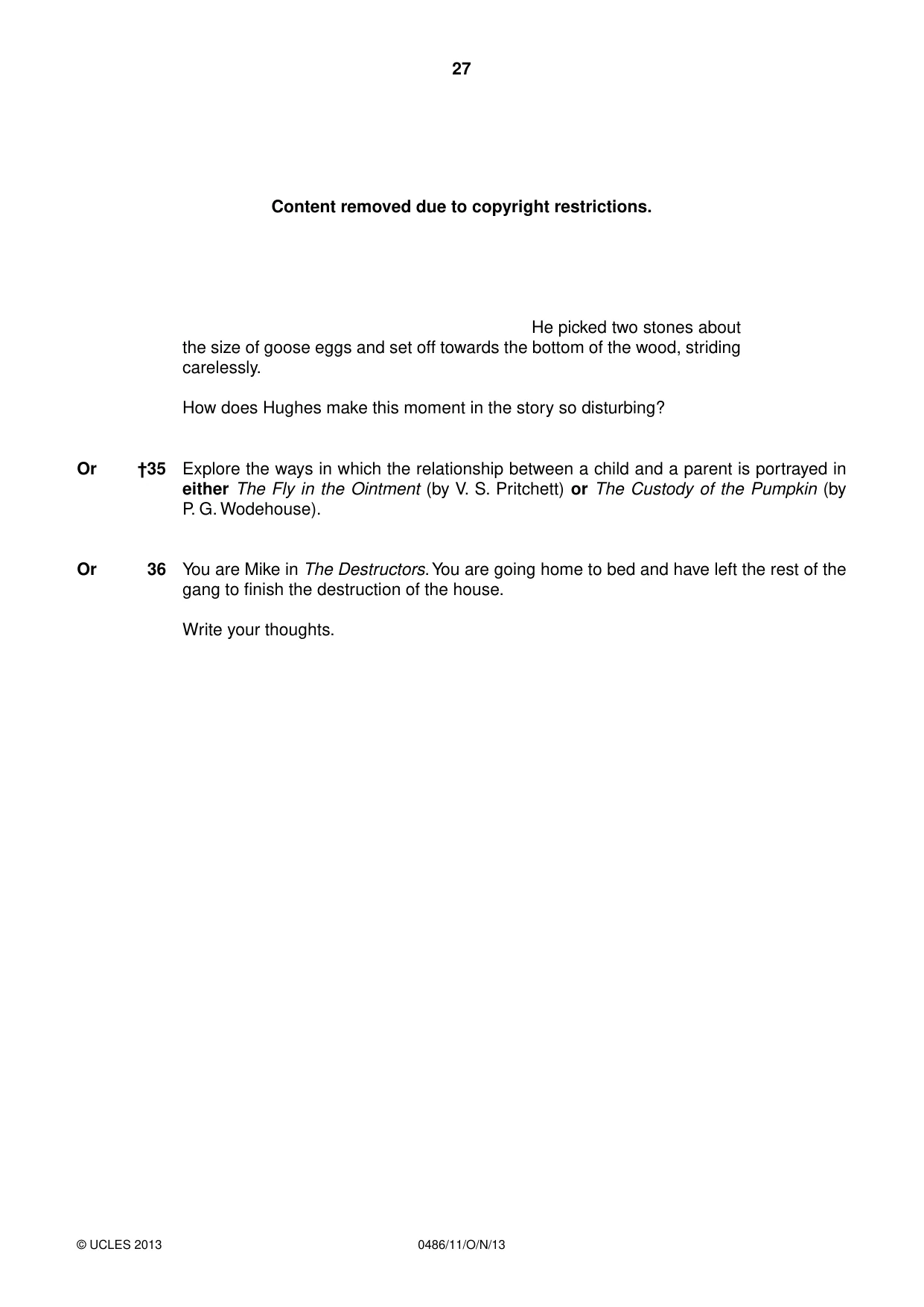 Cambridge IGCSE English - Literature 0486 2013 Oct/Nov Paper 1 · Variant 1 question paper, page 27 of 28