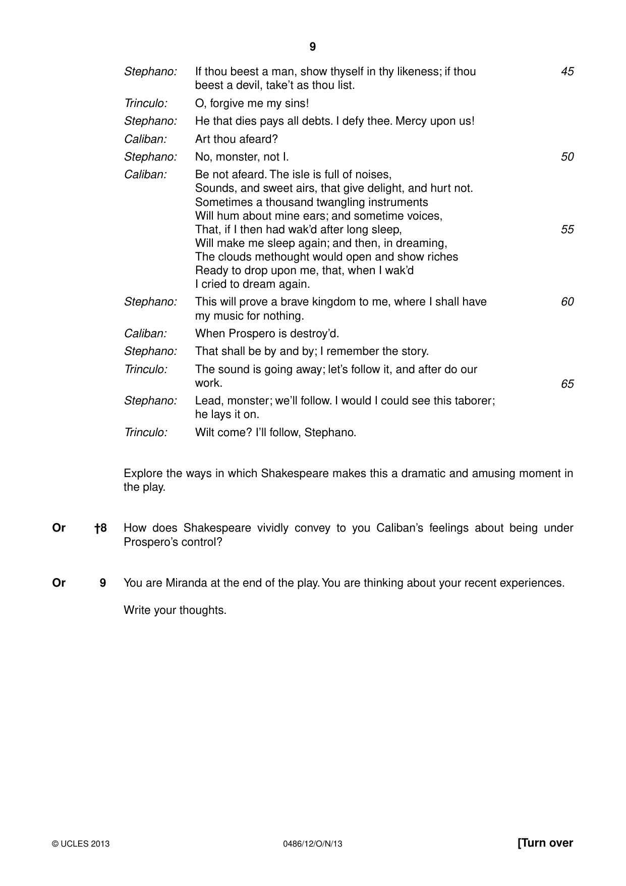 Cambridge IGCSE English - Literature 0486 2013 Oct/Nov Paper 1 · Variant 2 question paper, page 9 of 28