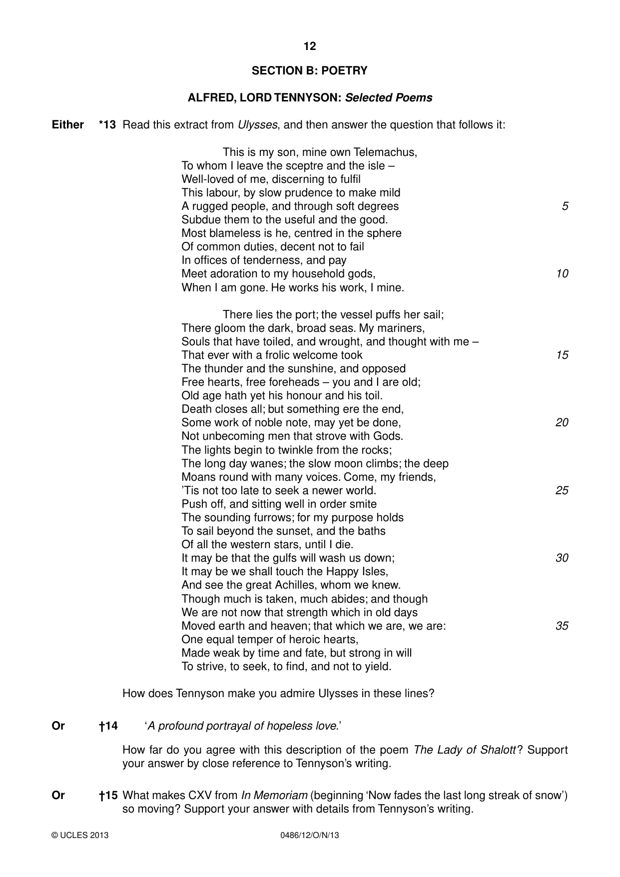 Cambridge IGCSE English - Literature 0486 2013 Oct/Nov Paper 1 · Variant 2 question paper, page 12 of 28