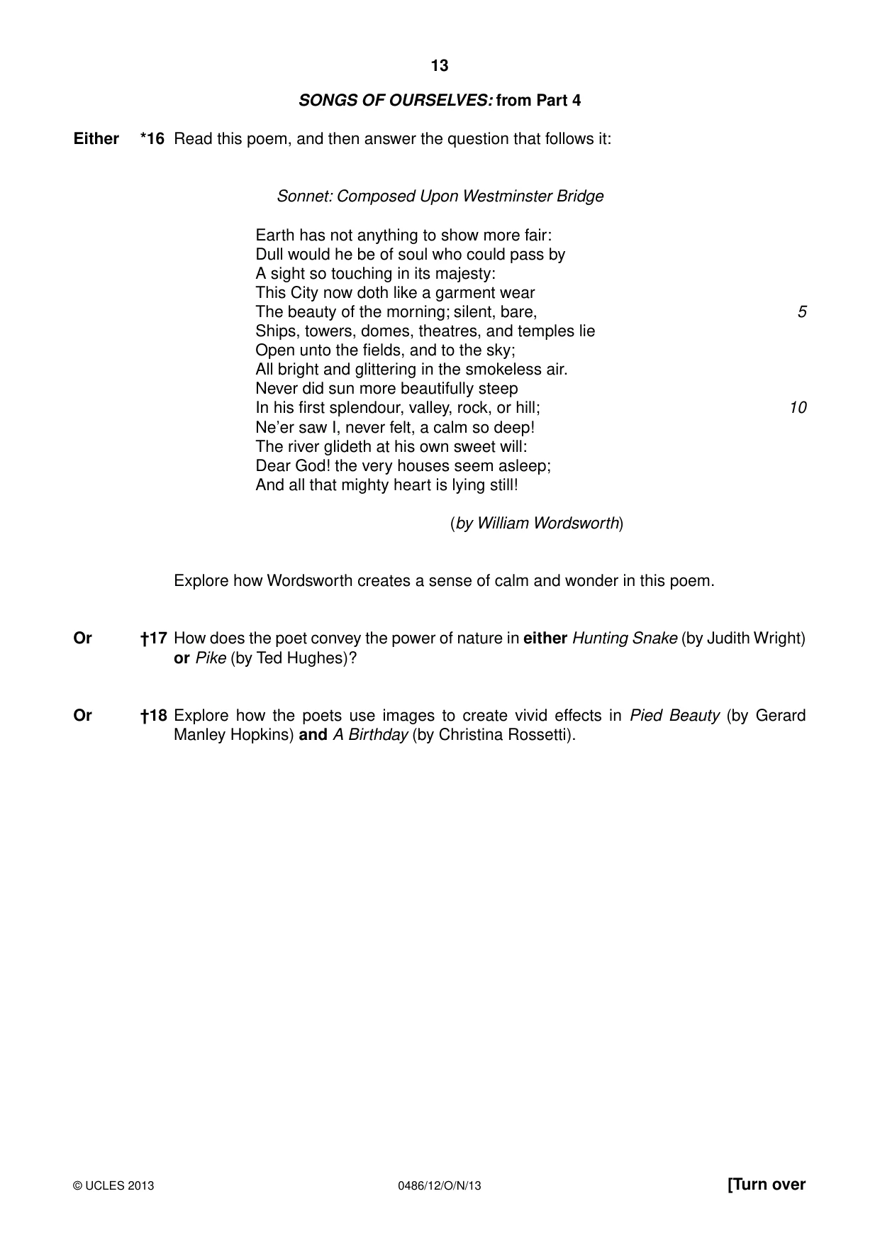 Cambridge IGCSE English - Literature 0486 2013 Oct/Nov Paper 1 · Variant 2 question paper, page 13 of 28