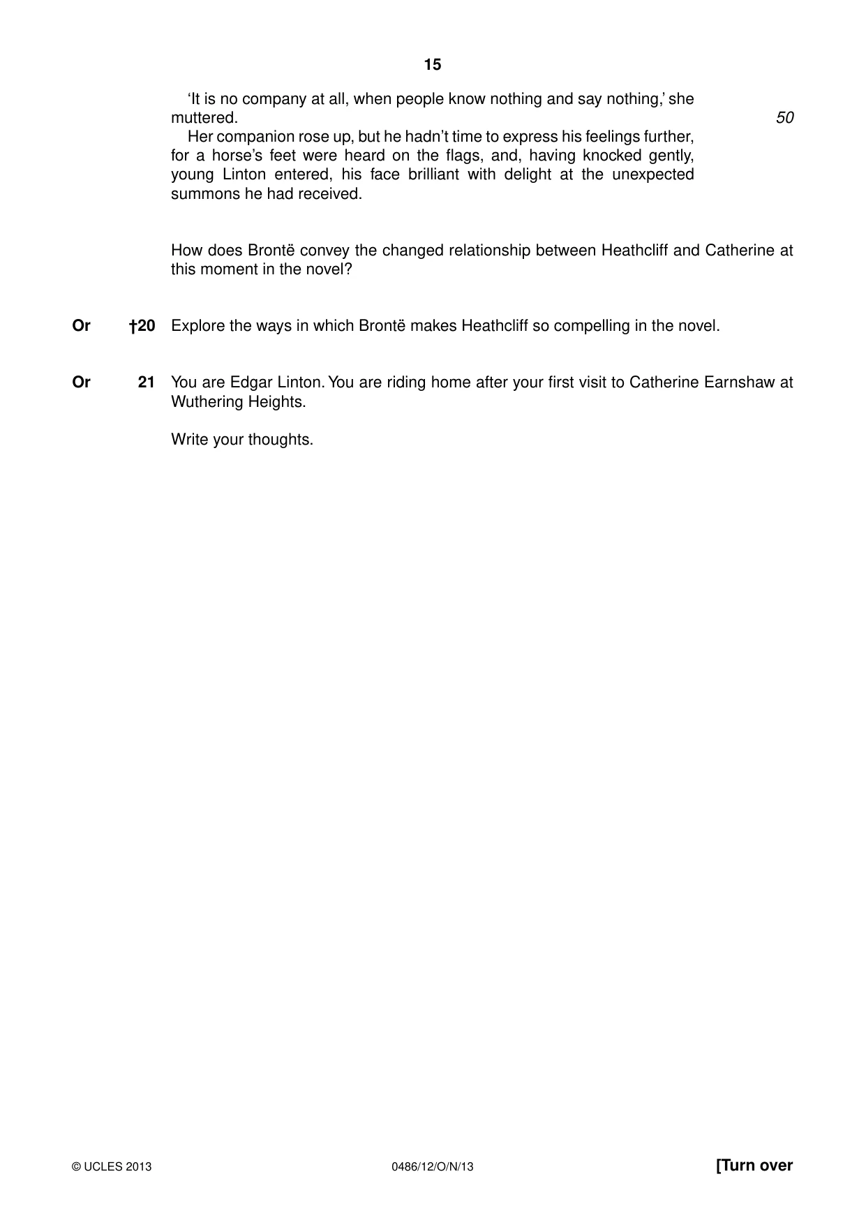 Cambridge IGCSE English - Literature 0486 2013 Oct/Nov Paper 1 · Variant 2 question paper, page 15 of 28