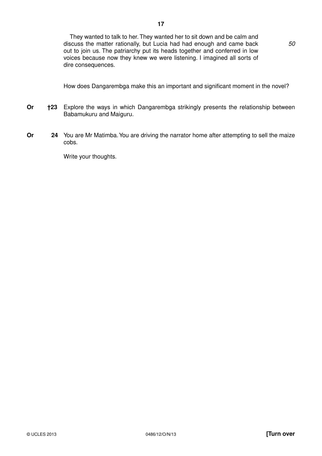 Cambridge IGCSE English - Literature 0486 2013 Oct/Nov Paper 1 · Variant 2 question paper, page 17 of 28