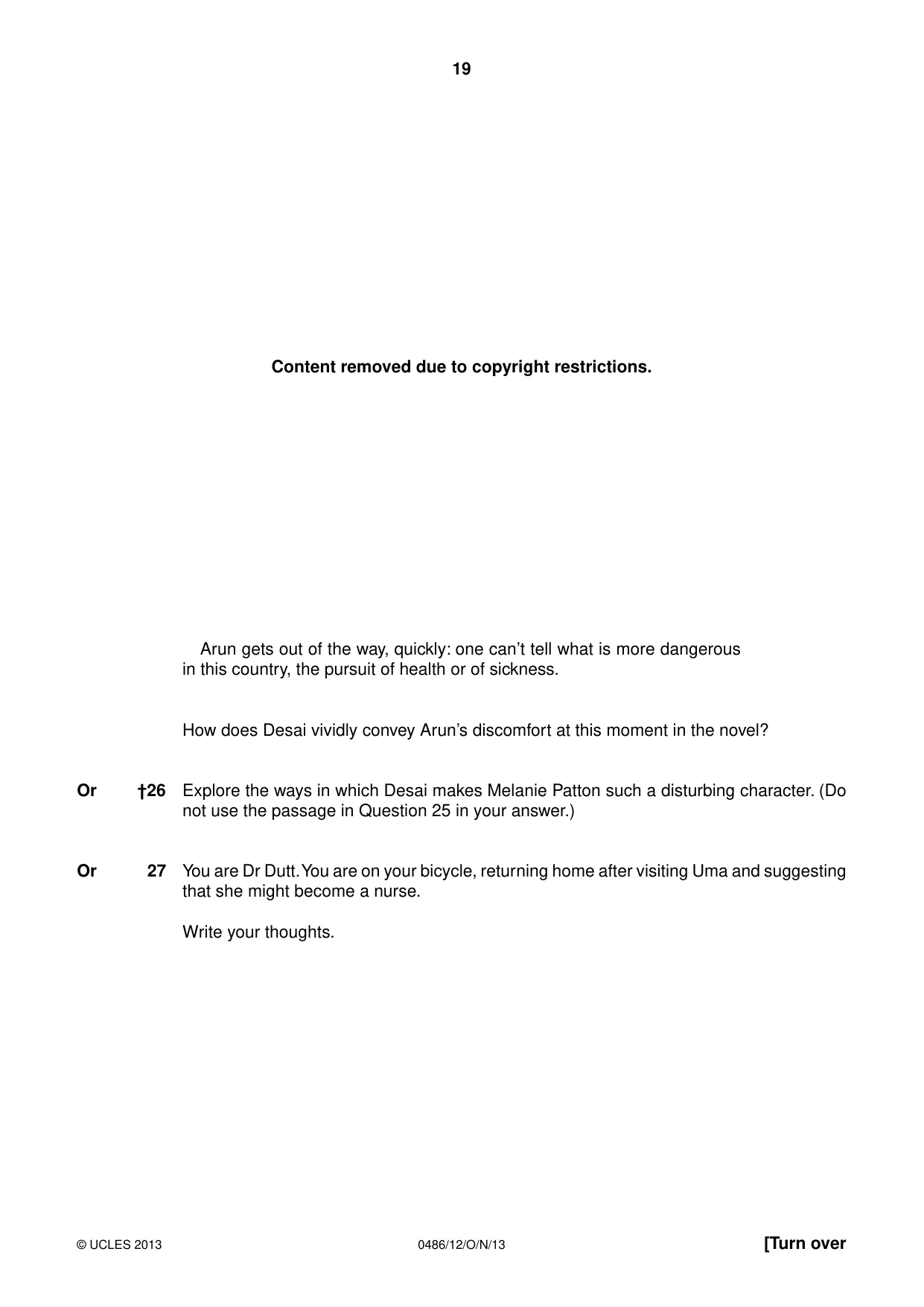Cambridge IGCSE English - Literature 0486 2013 Oct/Nov Paper 1 · Variant 2 question paper, page 19 of 28