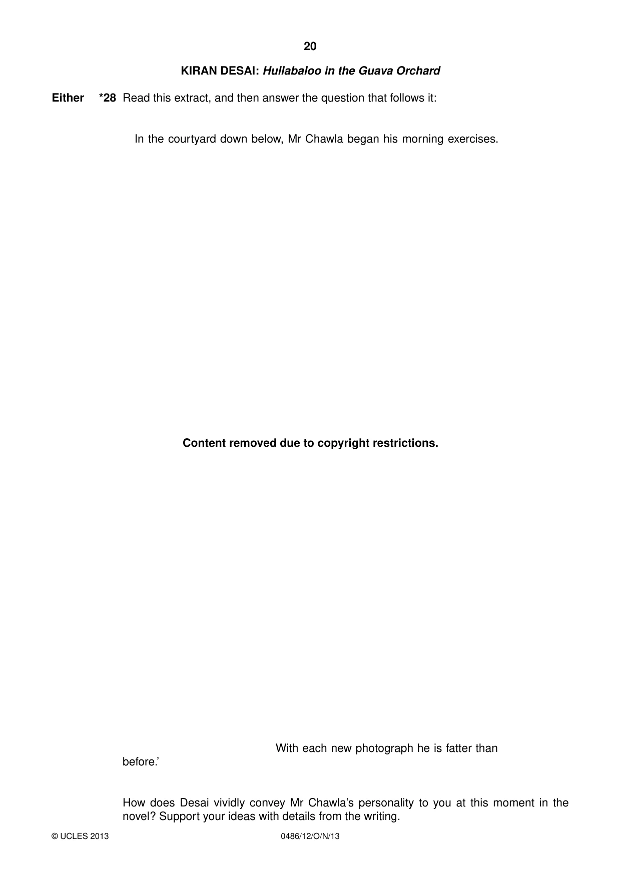Cambridge IGCSE English - Literature 0486 2013 Oct/Nov Paper 1 · Variant 2 question paper, page 20 of 28