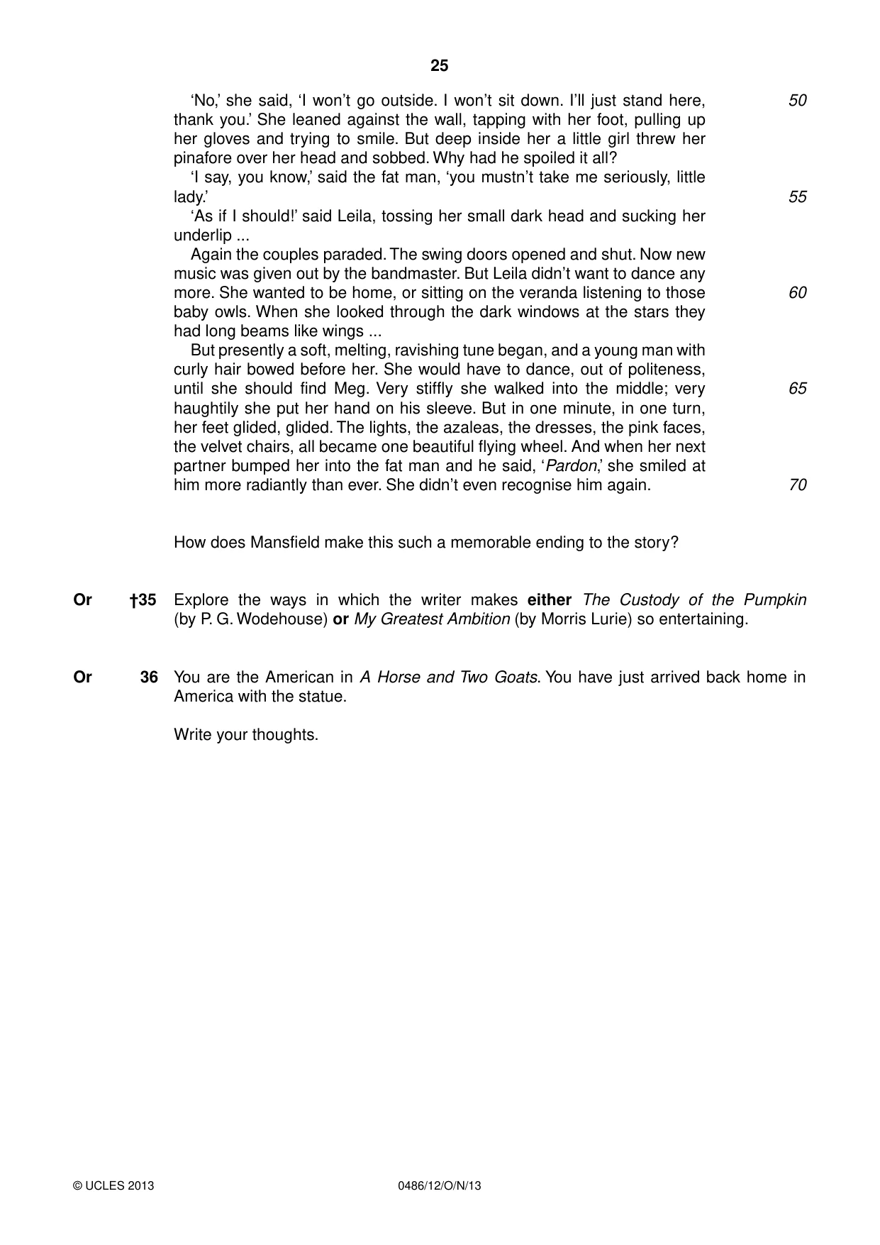 Cambridge IGCSE English - Literature 0486 2013 Oct/Nov Paper 1 · Variant 2 question paper, page 25 of 28
