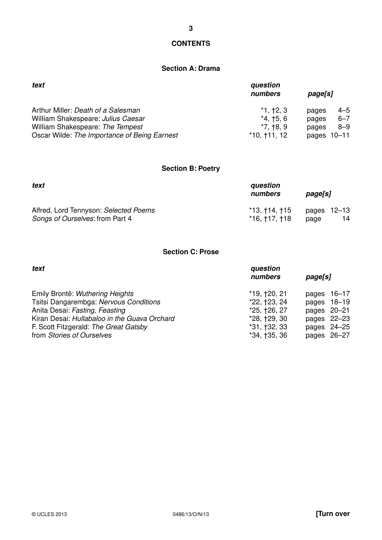 Cambridge IGCSE English - Literature 0486 2013 Oct/Nov Paper 1 · Variant 3 question paper, page 3 of 28