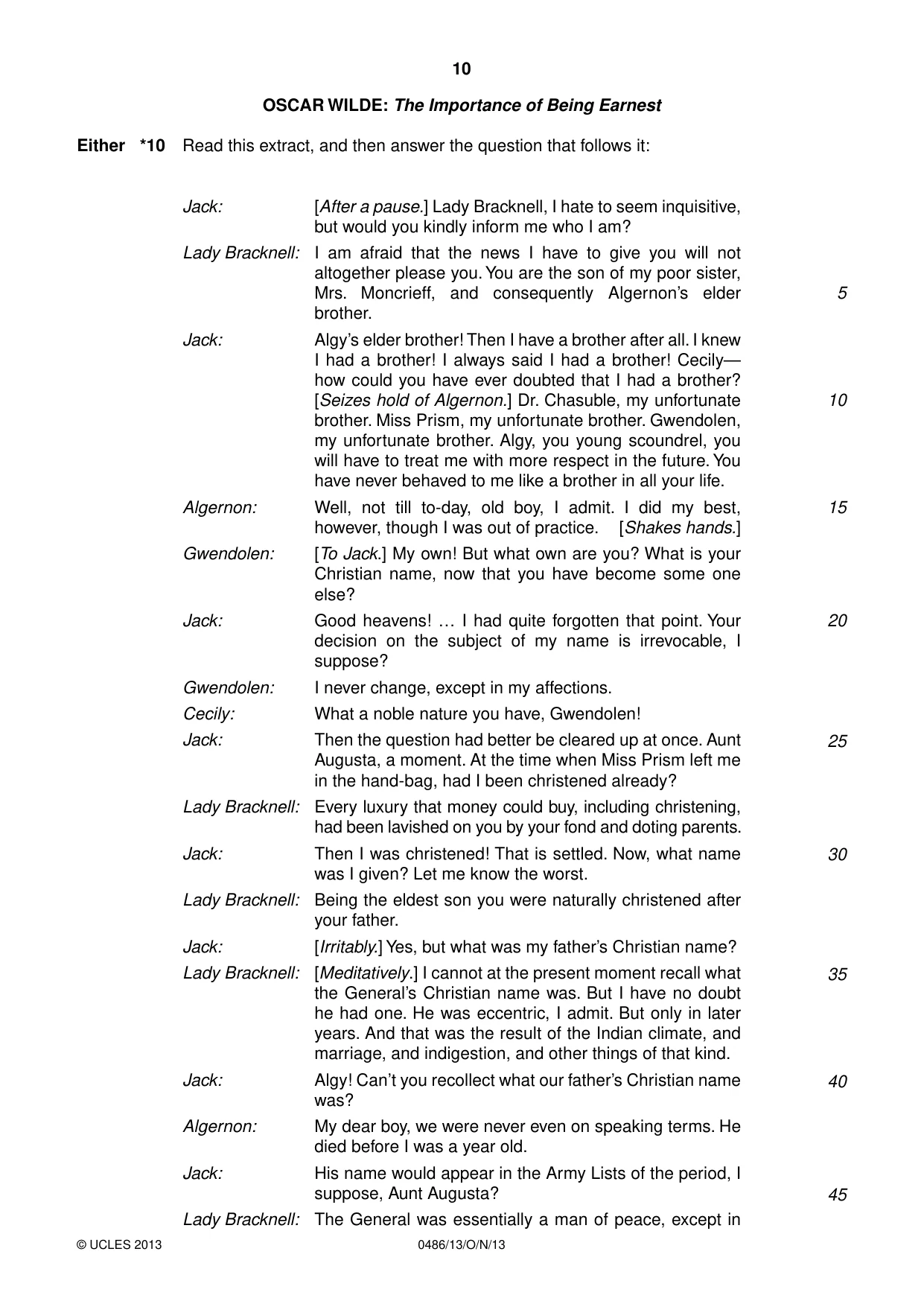 Cambridge IGCSE English - Literature 0486 2013 Oct/Nov Paper 1 · Variant 3 question paper, page 10 of 28