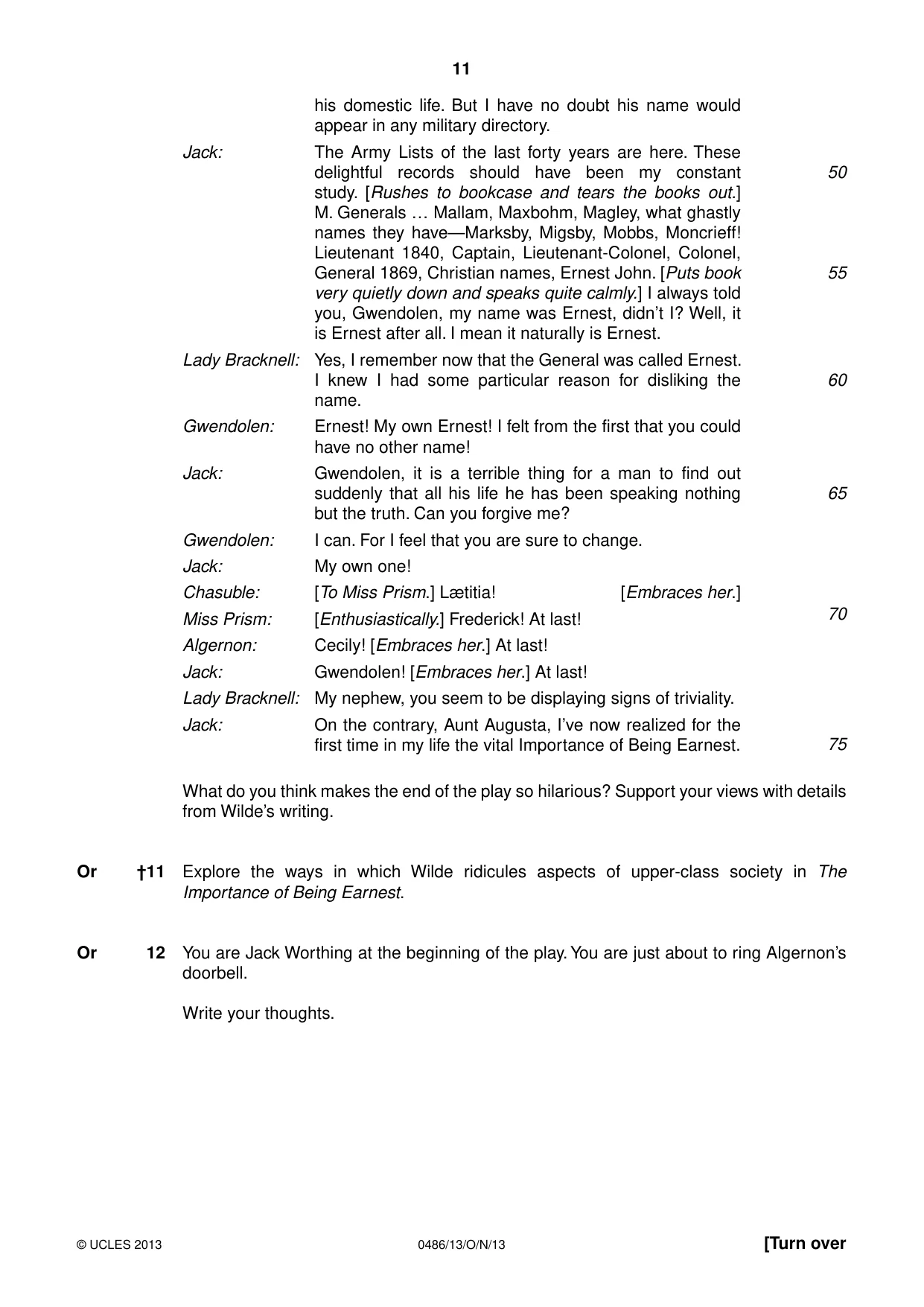 Cambridge IGCSE English - Literature 0486 2013 Oct/Nov Paper 1 · Variant 3 question paper, page 11 of 28