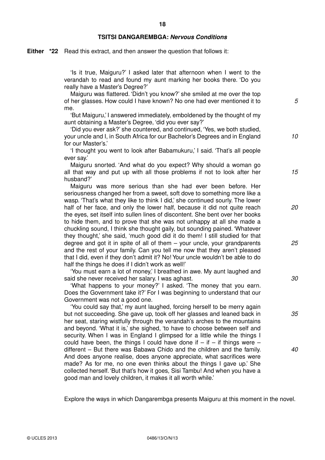 Cambridge IGCSE English - Literature 0486 2013 Oct/Nov Paper 1 · Variant 3 question paper, page 18 of 28