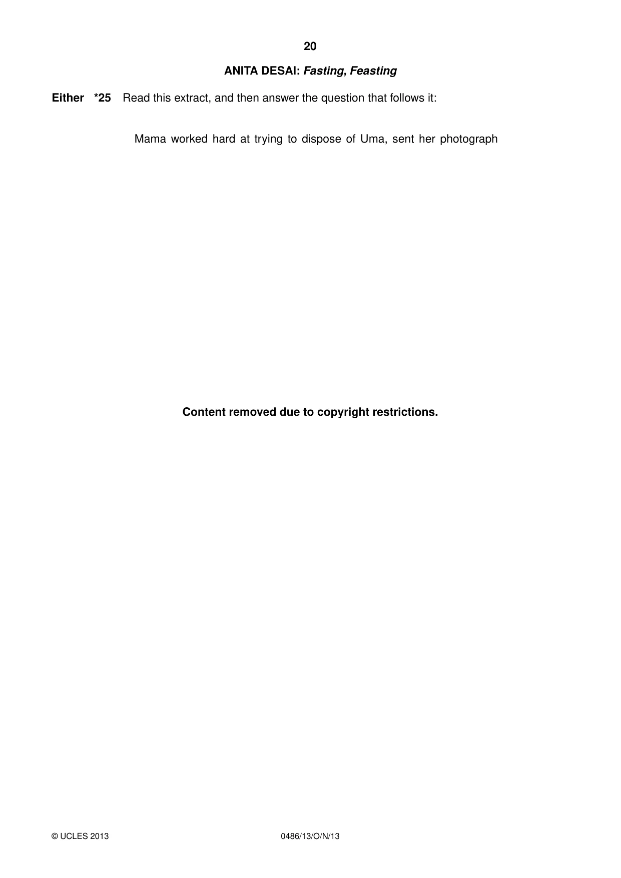 Cambridge IGCSE English - Literature 0486 2013 Oct/Nov Paper 1 · Variant 3 question paper, page 20 of 28