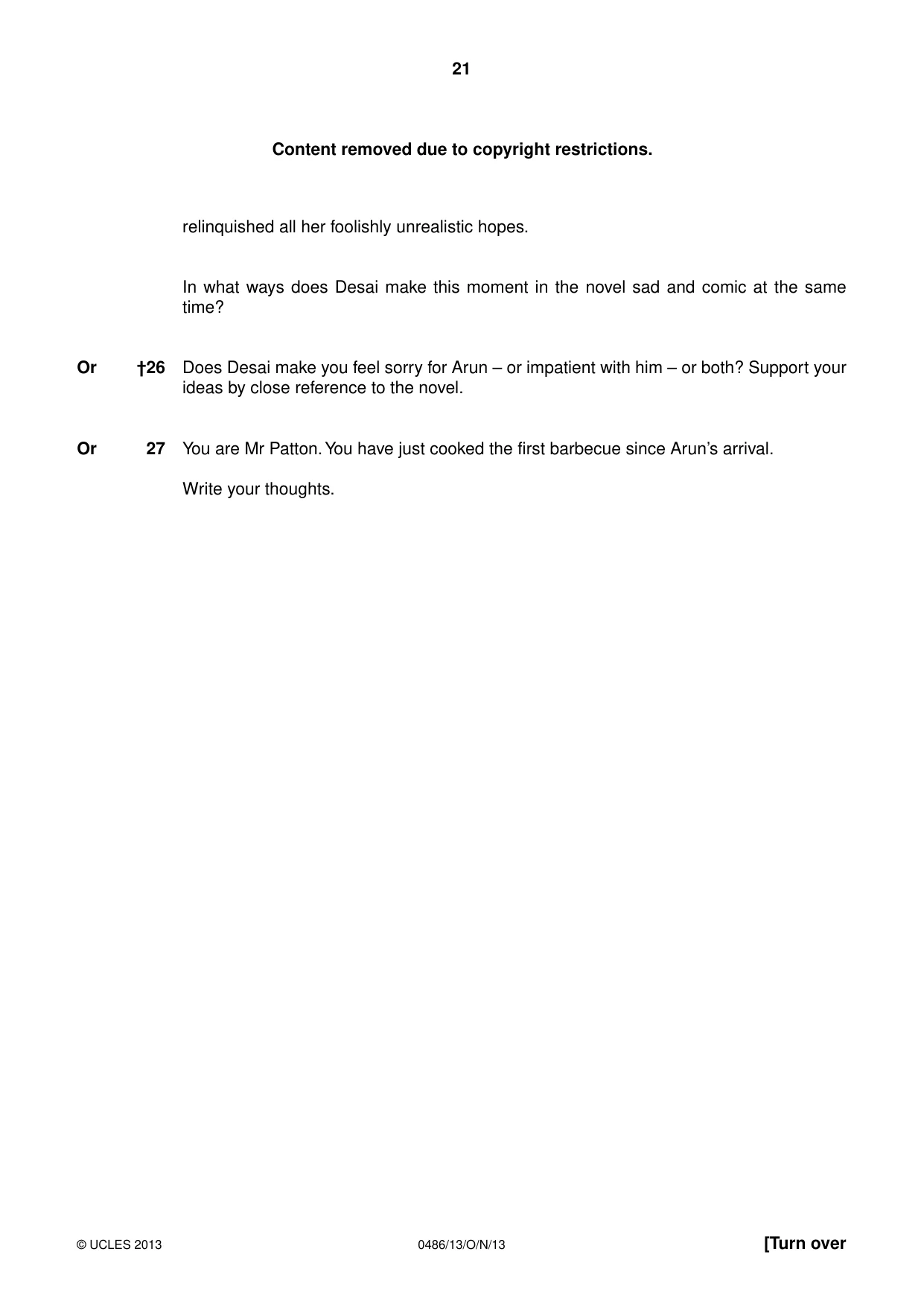 Cambridge IGCSE English - Literature 0486 2013 Oct/Nov Paper 1 · Variant 3 question paper, page 21 of 28