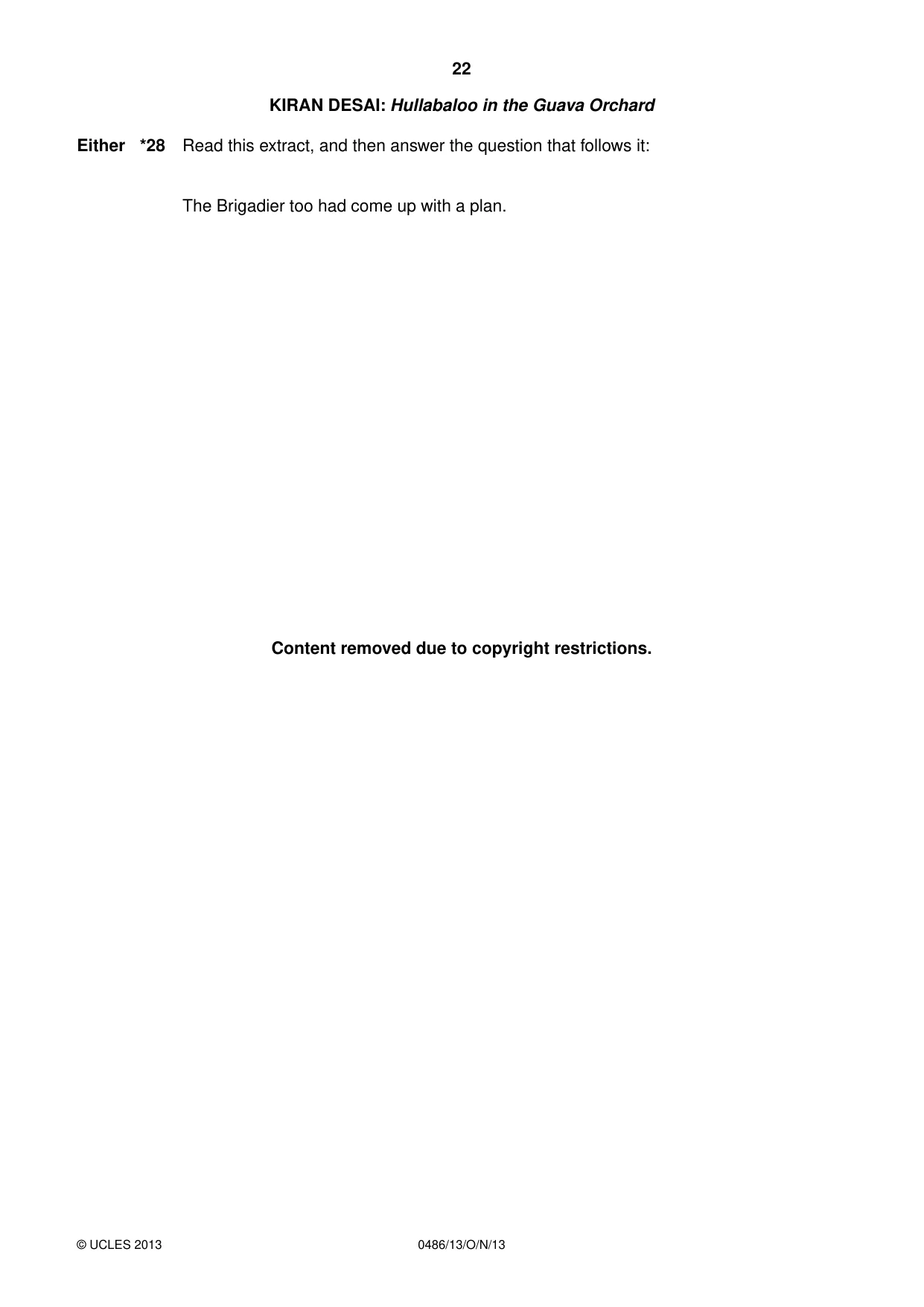 Cambridge IGCSE English - Literature 0486 2013 Oct/Nov Paper 1 · Variant 3 question paper, page 22 of 28