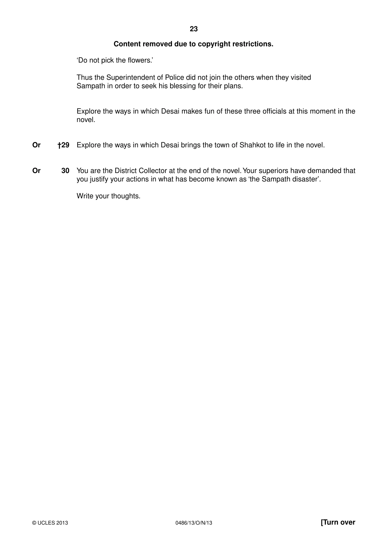 Cambridge IGCSE English - Literature 0486 2013 Oct/Nov Paper 1 · Variant 3 question paper, page 23 of 28