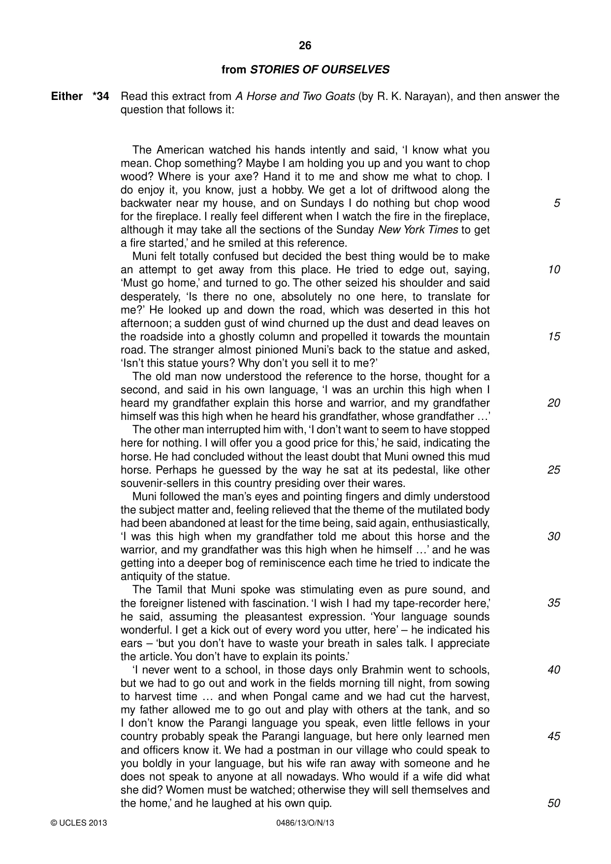 Cambridge IGCSE English - Literature 0486 2013 Oct/Nov Paper 1 · Variant 3 question paper, page 26 of 28
