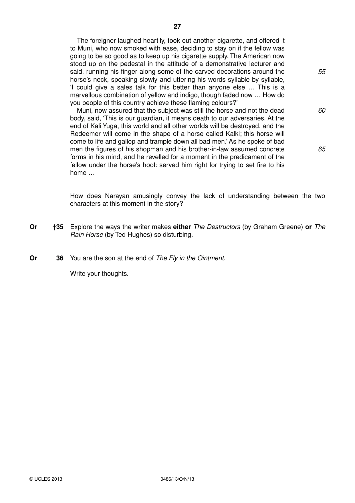 Cambridge IGCSE English - Literature 0486 2013 Oct/Nov Paper 1 · Variant 3 question paper, page 27 of 28